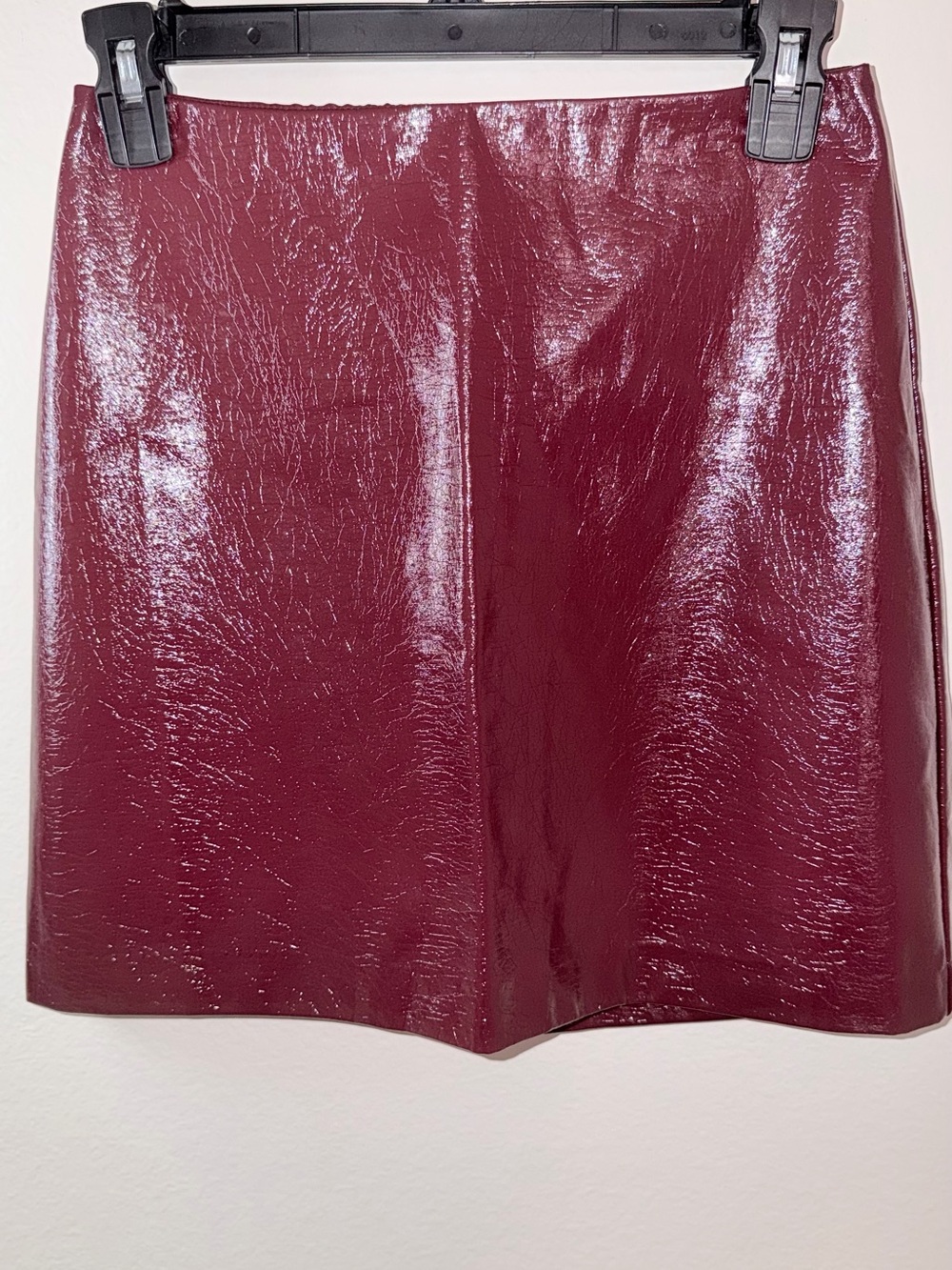 Francesca's Collections Glossy Wine Patent Mini Skirt
